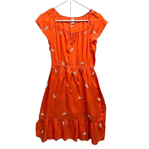 Adorable Summer Dress XS Orange White Embroidered Flowers Bling Fairy Old Navy - Picture 1 of 10